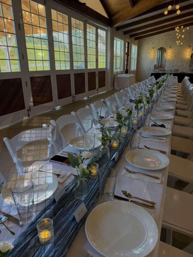Elegant banquet hall long dining table setup